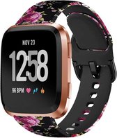 Shop4 - Fitbit Versa Bandje - Siliconen Bloemen Zwart