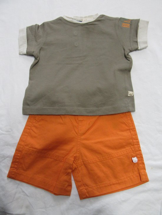 noukie's , ensemble de vêtements , garçons , t shirt + short , kaki / orange , 12 mois