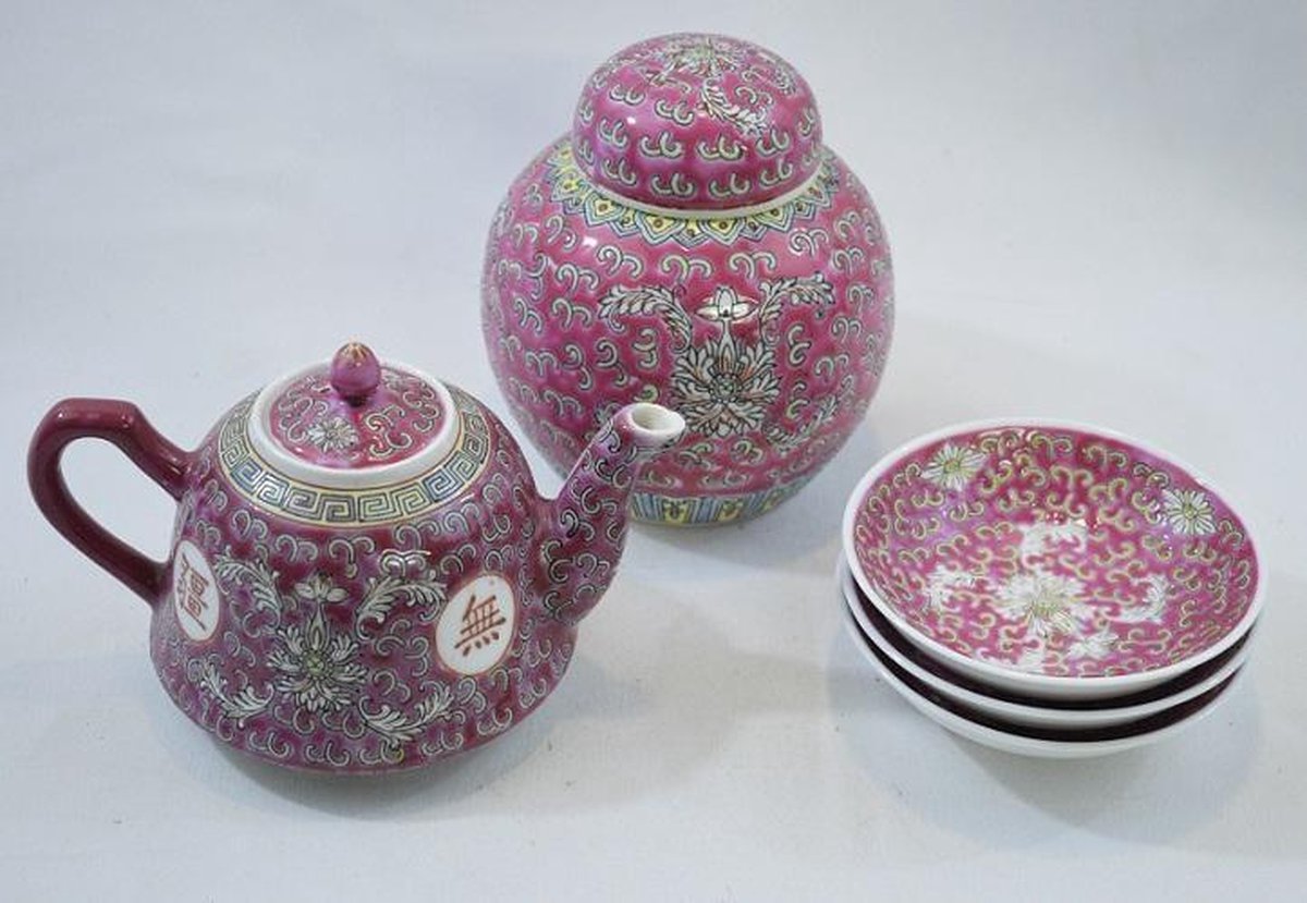 Chinees servies setje (klein) 5-delig pink: theepot, gemberpot en 3  schaaltjes - porselein | bol.com