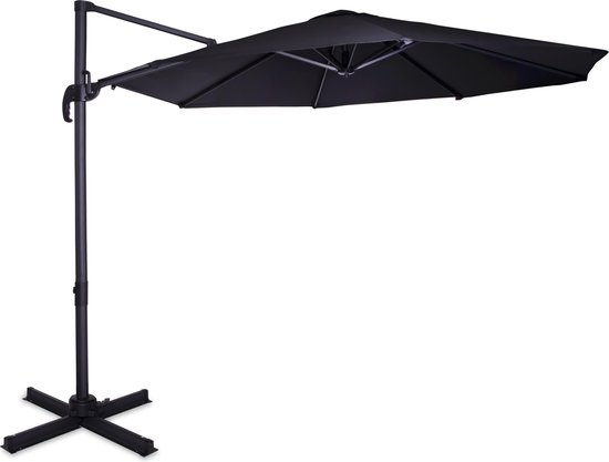 VONROC Zweefparasol Bardolino Ø300cm Premium – Duurzame parasol – 360 ° Draaibaar - Kantelbaar – UV werend doek - Antraciet/Zwart – Incl. beschermhoes - VONROC