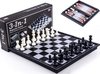 Afbeelding van het spelletje 3 in 1 Magnetisch Schaakspel - Dammen - Backgammon - Schaakbord met Schaakstukken - Reiseditie - Opklapbaar - Dambord met Damstenen - Bordspel