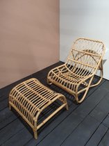 Mica Decorations Rotan lounge stoel met voet rest l.bruin , L150 x B71 x H78cm
