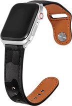 Geschikt voor Apple Watch bandje 42 / 44 / 45 mm - Series 1 2 3 4 5 6 7 SE - Smartwatch iWatch horloge band - 42mm 44mm 45mm - Fungus - PU Leer - Zwart - Army