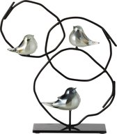 J-Line Ringen Met 3 Vogels Op Voet Glas/Metaal Grijs/Zwart