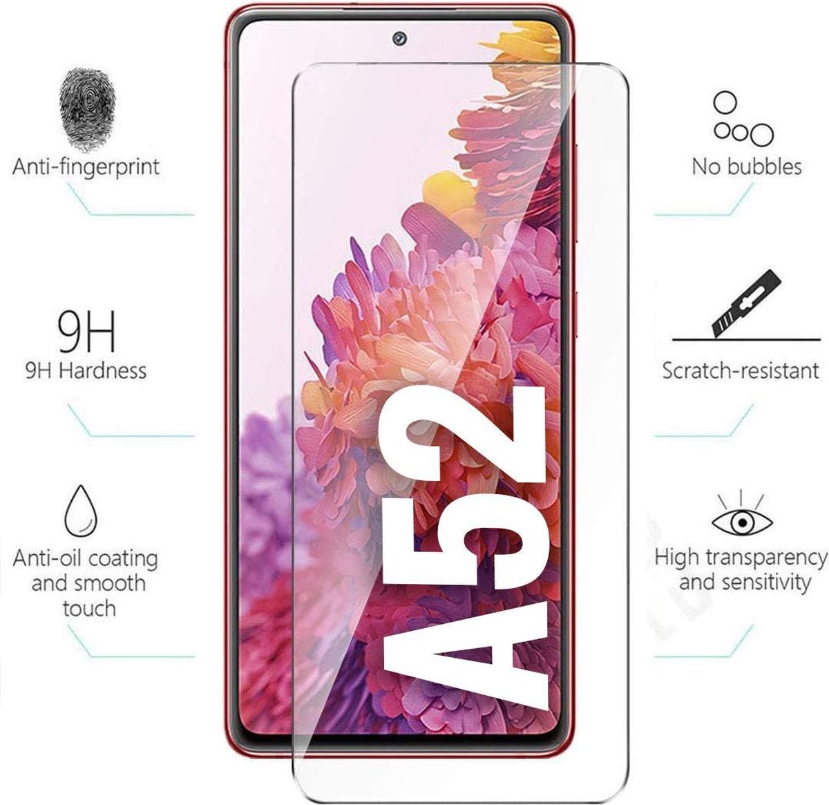 Hoesje geschikt voor Samsung Galaxy A52 Screenprotector - Tempered Glass – Anti Scratch – Galaxy A52 (5G) Screen protector – Case friendly - EPICMOBILE