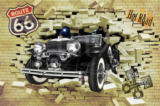100% Nederlandse Productie! │ Diamond Painting │ Route 66 Klassieke Auto │ Formaat 90 x 60 cm │ Diamond Painting Pakket Volwassen │ Volledige bedekking │ Vierkant │ Full │ Flitzz Diamond Painting