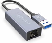 Maxxions USB 3.0 naar Internet LAN Ethernet RJ45 Adapter - 10/100/1000 Mbps Gigabit Ethernet - Geschikt voor o.a. Macbook Pro, Windows, Laptops - Aluminium - Space Grey Grijs