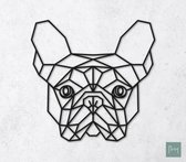 Laserfabrique Wanddecoratie - Geometrische Hond Franse Bulldog -  Zwart - 43cm - Houten Dieren - Muurdecoratie - Line art - Wall art