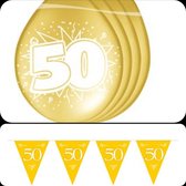 1 maal  Vlaggenlijn 50 jaar & 8 ballonnen 50 opdruk,  Huwelijk, Jubileum, Verjaardag, Goud