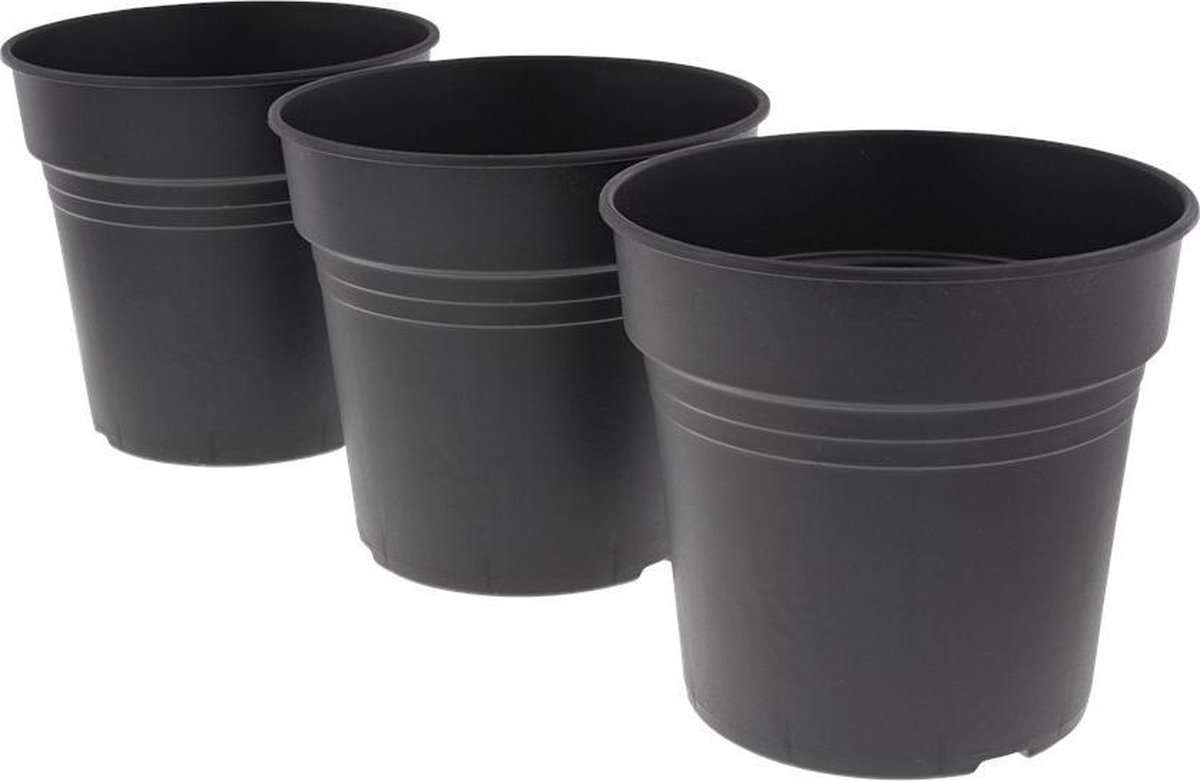 Goodsfactory Kweekpotjes zwart - Set van 3 - Ø15cm - Gerecycled Polypropyleen - Voor bloemen en planten - Kunststoffen Kweekpotjes - Trusted Sellers