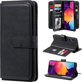 Voor Samsung Galaxy A50 multifunctionele magnetische koperen gesp horizontale flip effen kleur lederen tas met 10 kaartsleuven & portemonnee & houder & fotolijst (zwart)