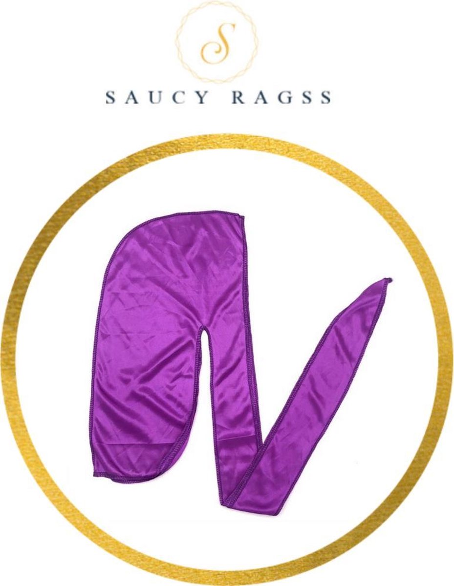 Saucy ragss – Durag – Premium kwaliteit zijdezachte durag – Lange bandjes – wave cap – durag waves – Durag silky – Zijden materiaal – Goede stretch – Paars