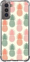 Backcase TPU Siliconen Hoesje Samsung Galaxy S21 Telefoon Hoesje met doorzichtige rand Ananas