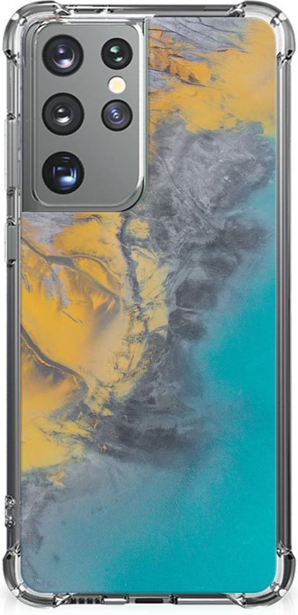 Samsung Galaxy S21 Ultra Anti-Shock Hoesje Marble Blue Gold