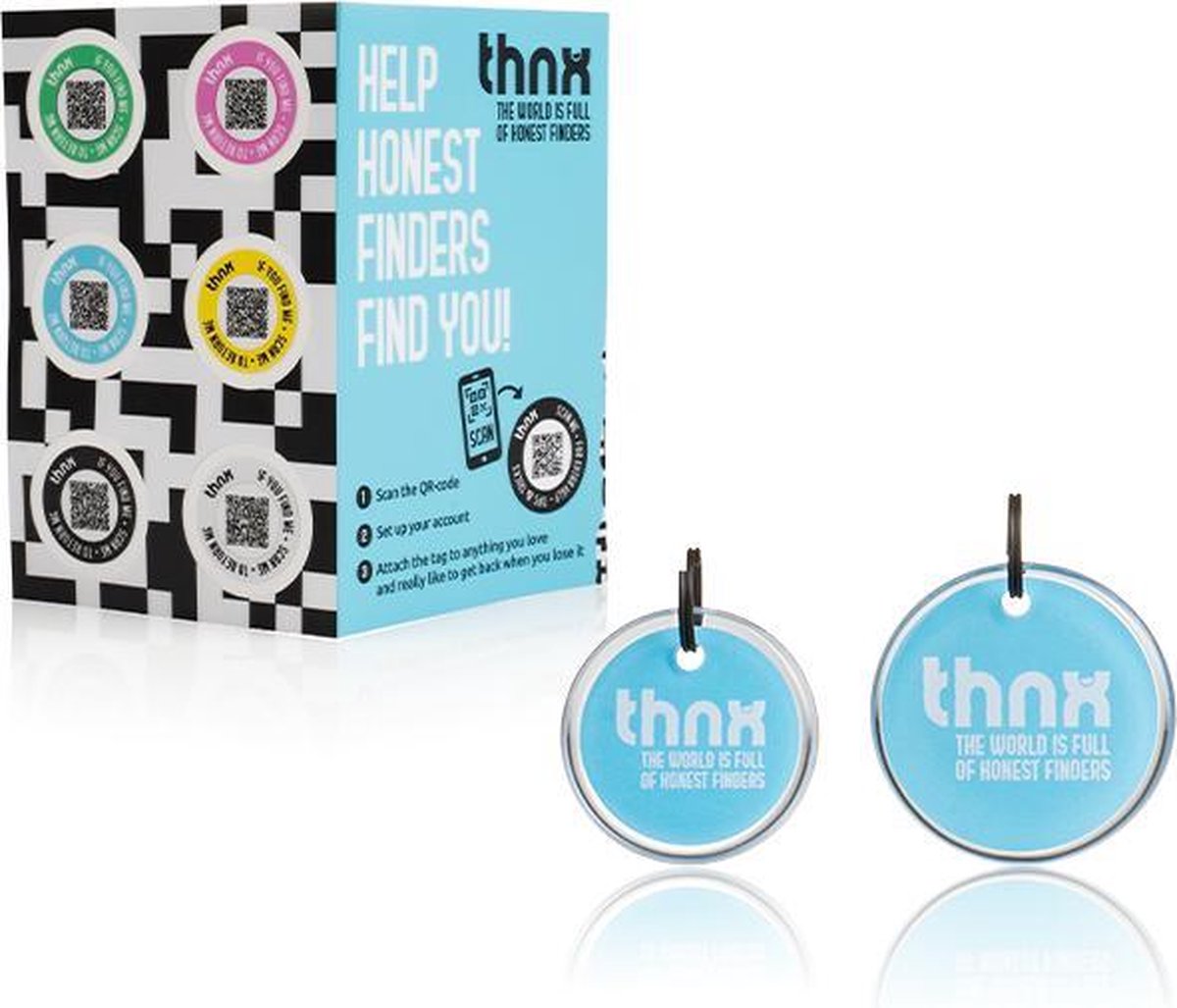 thnx tags - smart family pack - Veilige QR code - Bagage/Kofferlabel/Sleutelhanger - 3 stuks - Blauw