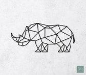 Laserfabrique Wanddecoratie - Geometrische Neushoorn - Medium - Zwart - Geometrische dieren en vormen - Houten dieren - Muurdecoratie - Line art - Wall art