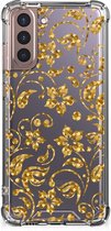 Smartphone hoesje Samsung Galaxy S21 Plus Hoesje Bumper met transparante rand Gouden Bloemen