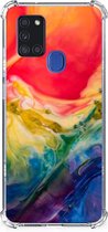 Shockproof Case Geschikt voor Samsung Galaxy A21s Telefoonhoesje Valbescherming met transparante rand Watercolor Dark