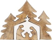 Clayre & Eef Kerstdecoratie Kerststal 13*3*17 cm Bruin, Wit Hout Decoratief Figuur Decoratieve Accessoires Woonaccessoires