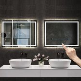 Badkamerspiegel 110x70cm LED spiegel met verlichting,wandspiegel,enkele touch schakelaar,anti-condens,koud wit