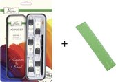 Acrylverf - Set van 7 - 6 Kleuren van 6 ML - 1 Penseel - Opbergdoosje + Rheme Liniaal