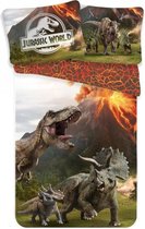 Jurassic World Dekbedovertrek , Vulkaan, 1persoons 140x200, Katoen, T-rex en Triceratops.