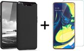 Samsung A90 Hoesje - Samsung galaxy A90 hoesje zwart siliconen case hoes cover hoesjes - 1x Samsung A90 screenprotector