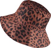 About Accessories - Dubbelzijdig vissershoedje met leuke dierenprint - Bruin
