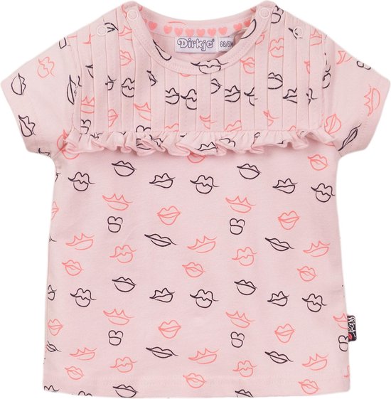 Dirkje - T shirt meisjes - roze met print - Maat 56