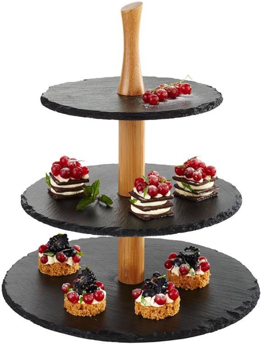 APS-Germany® Natuursteen Etagère met 3 Plateau's - ø30/25/20xh34 cm