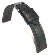 Horlogeband - Echt Leer - 18 mm - zwart - gestikt - Stoer