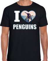 I love penguins t-shirt met dieren foto van een pinguin zwart voor heren - cadeau shirt pinguins liefhebber M