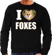 I love foxes trui met dieren foto van een vos zwart voor heren - cadeau sweater vossen liefhebber L