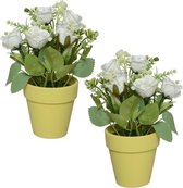 4x stuks witte bloemen/rozen kunstplant in gele kunststof pot 19 cm -  Nepplant -... | bol.com