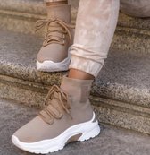 Sock sneaker met veters | khaki / beige | maat 38