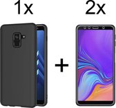 Samsung A8 2018 Hoesje - Samsung galaxy A8 2018 hoesje zwart siliconen case hoes cover hoesjes - 2x Samsung A8 2018 screenprotector