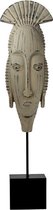 Ornament op voet - Staande woondecoratie - Masker Beeld - Deco - Beige - 40cm - Hout
