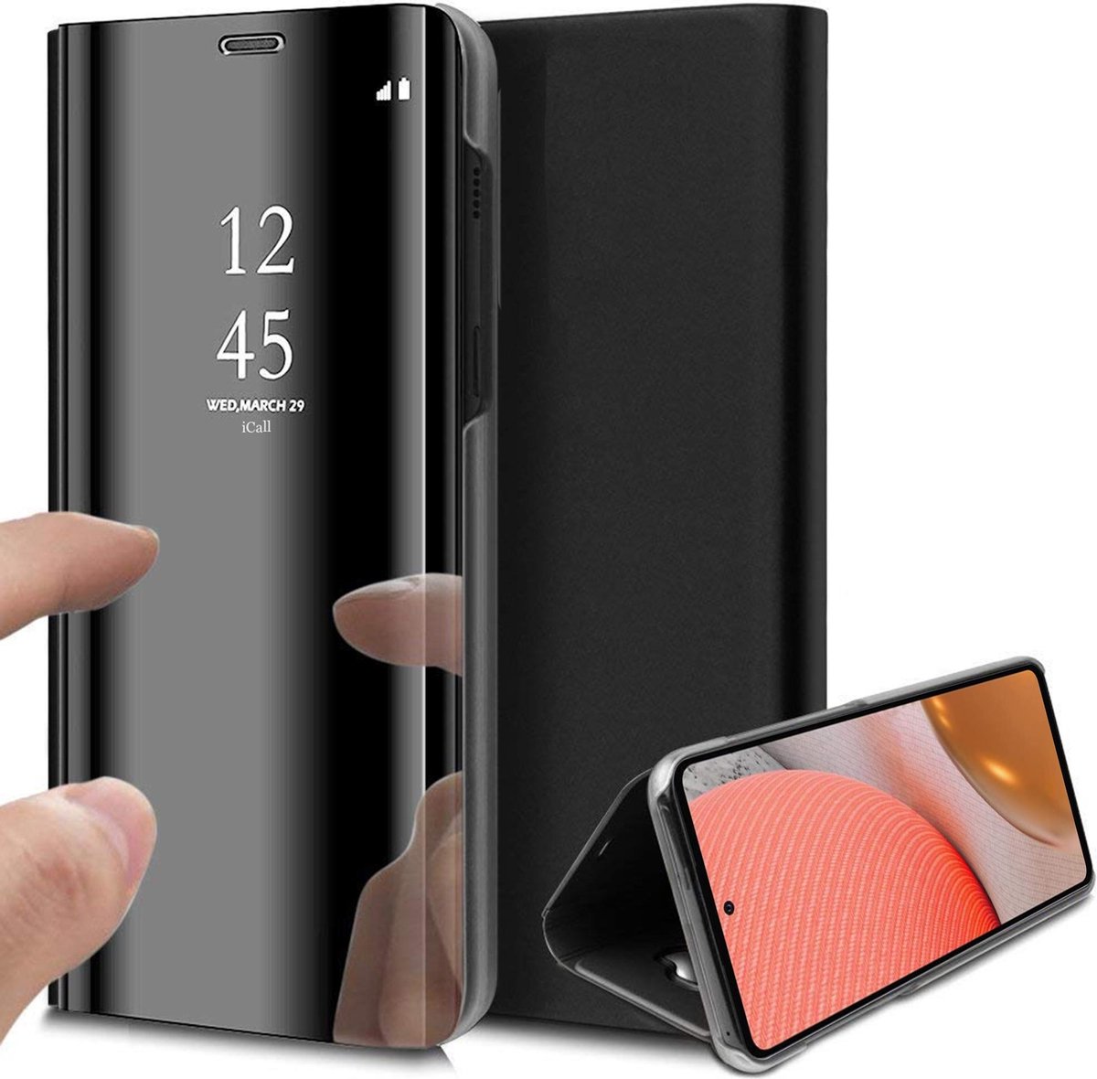 Hoesje geschikt voor Samsung Galaxy A72 Spiegel Book Case Zwart bol