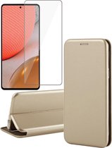 Samsung Galaxy A72 Hoesje - Portemonnee Book Case - Goud - Met Screenprotector