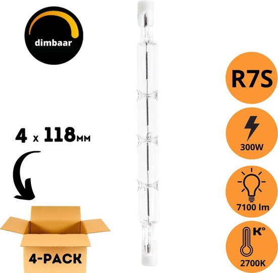Specifiek saai varkensvlees Proventa R7S staaflamp 118 mm - Dimbaar - voor bouwlamp & Vloerlamp - 4 x  R7S... | bol.com