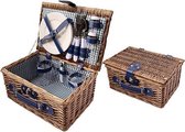 Picknickmand met servies - 2-persoons - Bruin riet - Inclusief glazen en wijnopener