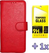 Samsung Galaxy S21 Hoesje Rood & Glazen Screenprotector - Luxe Kunstlederen Portemonnee Book Case