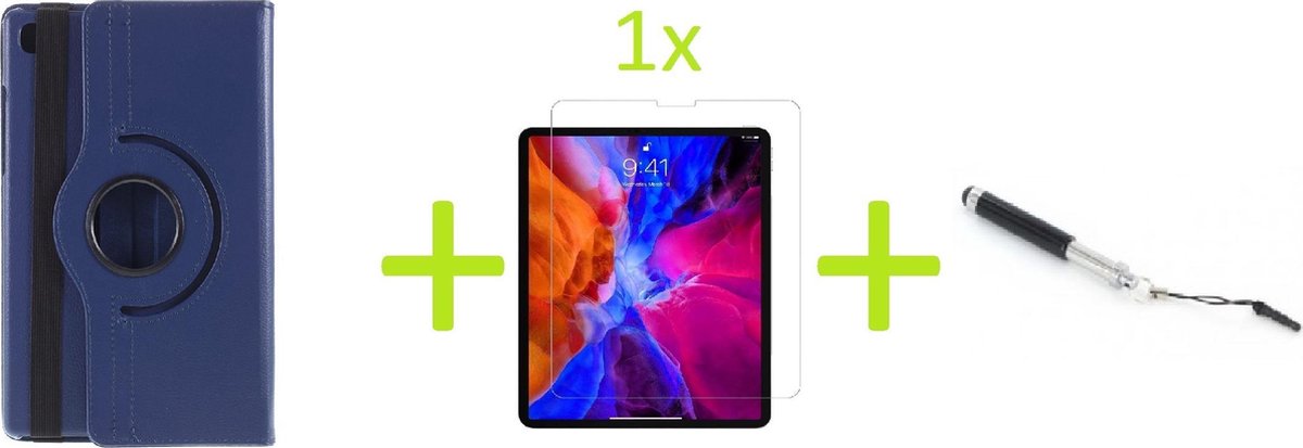 Book Cover Geschikt voor: Samsung Galaxy Tab A7 10.4 (2020) Multi Stand Case - 360 Draaibaar Tablet hoesje - Tablethoes - Donkerblauw + 1x Screenprotector + Stylus