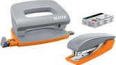 Leitz Mini Nietmachine + Perforator - Niet Tot 10 Vel - Voor Mappen En Ringbanden - Inclusief Nietjes - Ideaal Voor School Of Studie - Grijs/Oranje