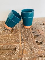 Handgemaakte Marokkaanse Mok | Terracotta | Blauwe Koffie Mok | Set van 2