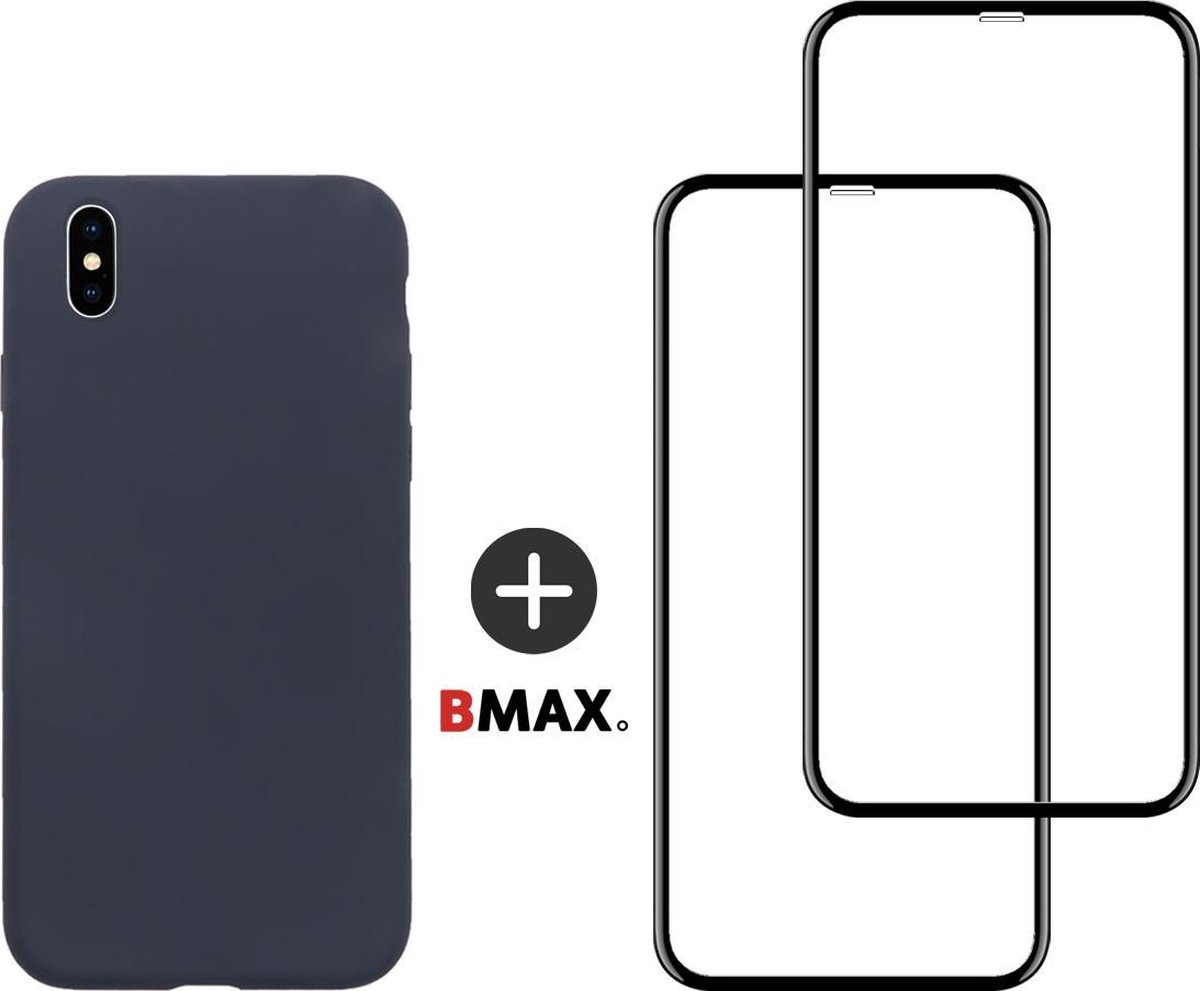 BMAX Telefoonhoesje geschikt voor iPhone X - Siliconen hardcase hoesje donkerblauw - Met 2 screenprotectors full cover