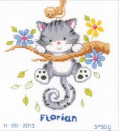 Vervaco Geboortebord Spelende kitten blauw borduren (pakket) PN-0146276