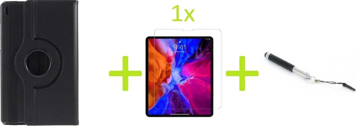 Book Cover Geschikt voor: Samsung Galaxy Tab A7 10.4 (2020) Multi Stand Case - 360 Draaibaar Tablet hoesje - Tablethoes - Zwart + 1x Screenprotector + Stylus