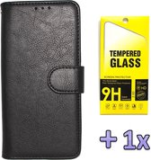 Coque Samsung Galaxy A12 Zwart & Protecteur d'écran en Verres - Étui portefeuille en similicuir de Luxe