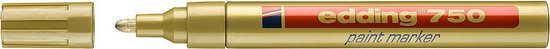 Gouden Edding 750 verfmarker met dop naast de pen.